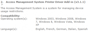 Access Management System Printer Driver Add